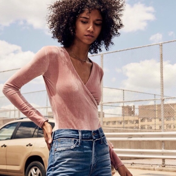 Madewell Tops - Madewell Velvet Wrap Bodysuit Size Small